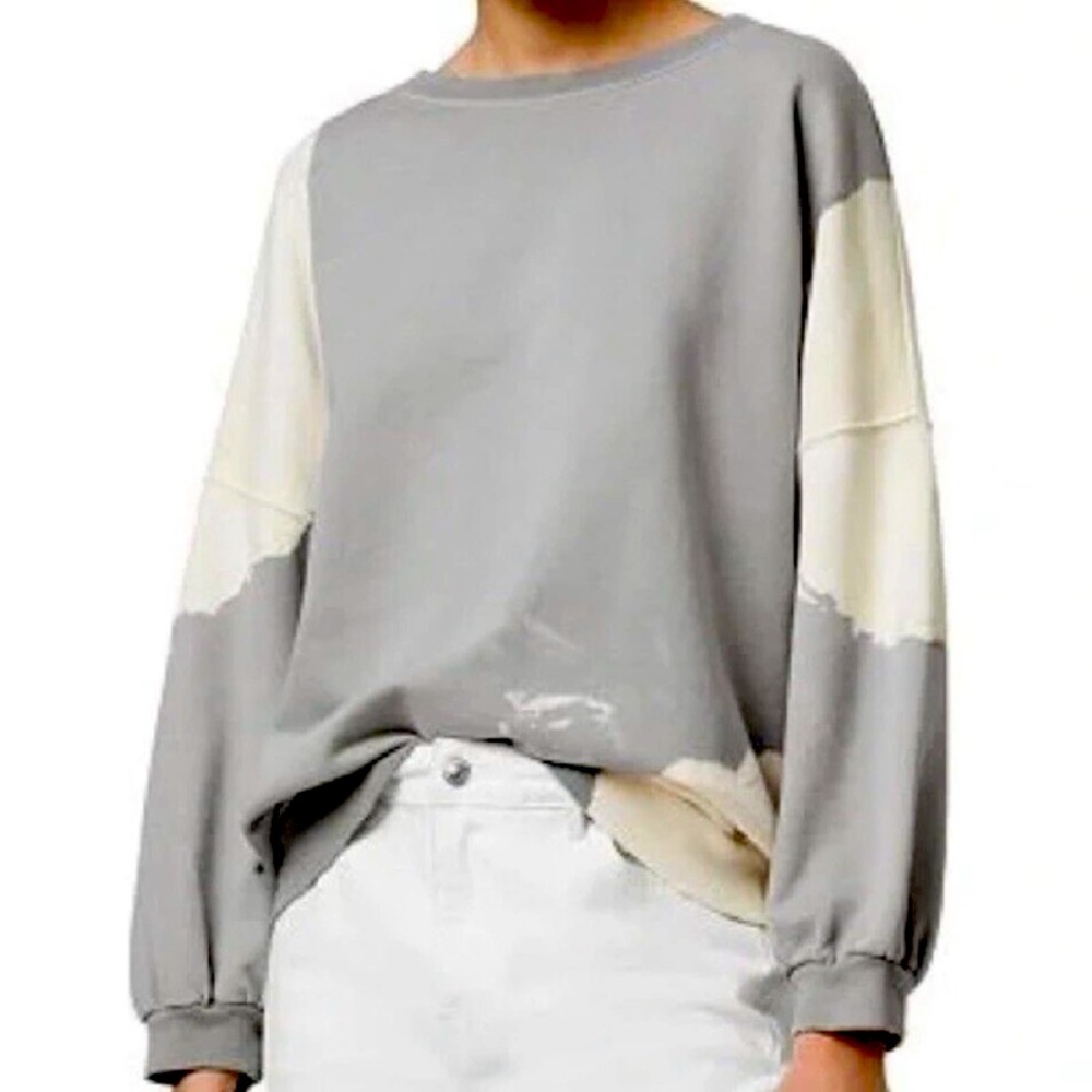 ALLSAINTS Women Sweatshirt Grey Storn Bleach Tie Dye Crewneck Pullover Size XS